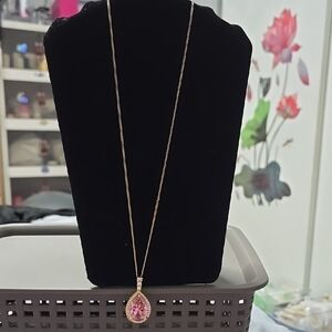 Elegant Pink Teardrop Pendant Necklace